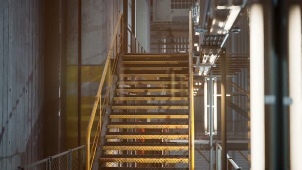 Interior of Car Factory with a Production Line alt