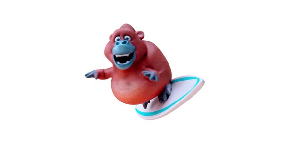 Fun 3D cartoon orang outan surfing