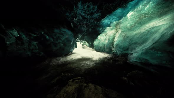 Blue Crystal Ice Cave Beneath the Glacier in Iceland