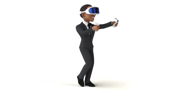 Fun cartoon businessman with a VR helmet