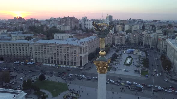 Independence Square. Maidan. Monument. Aerial. Kyiv. Ukraine