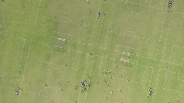 Bird's Eye View of Football Matches at Hackney Marshes in London