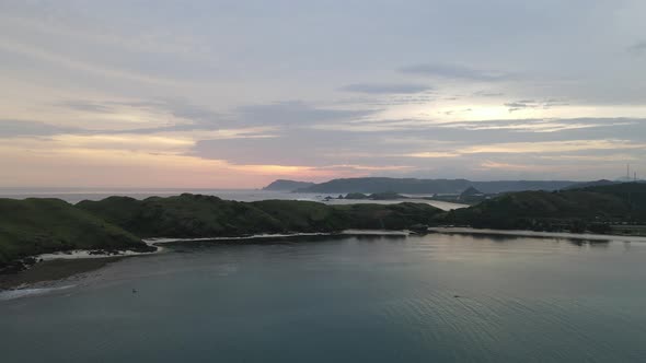 Aerial view sunset beach