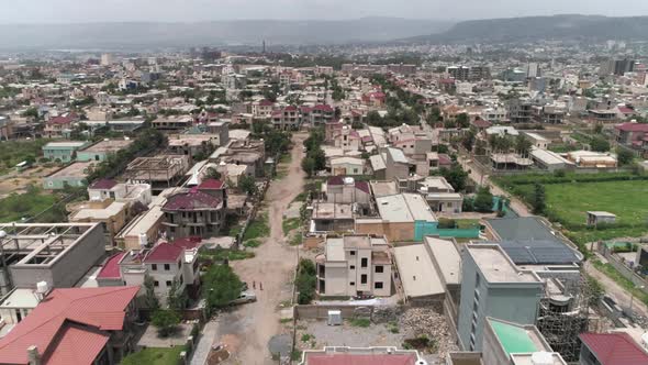 Aerial view of homes in Mekelle, Ethiopia. This video was filmed in 4k for best image quality.