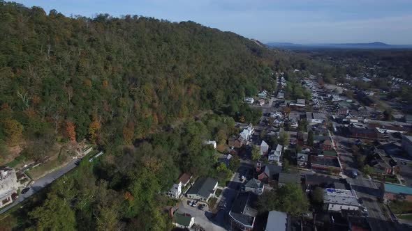 Aerial views of Berkeley Springs, WV revealing the intimacy and grandness of the mountains and count