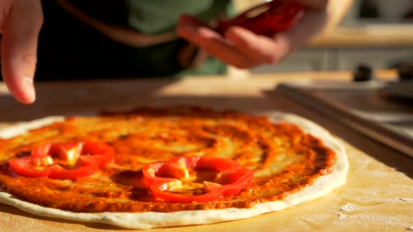 Fresh Pizza Pie Pastry Piece Dressing with Sweet Bell Pepper