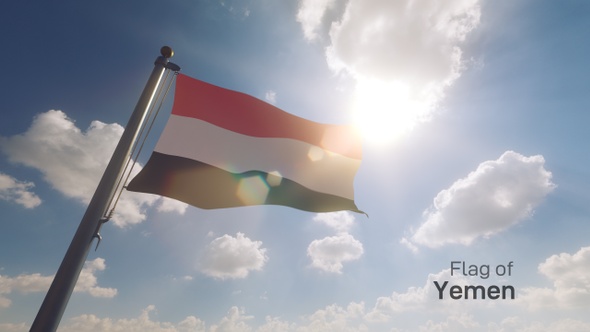 Yemen Flag on a Flagpole V2
