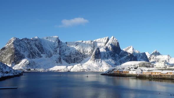 Norwegian Winter Landscape With The Multicolored Rorbu And Fishing Ships 47