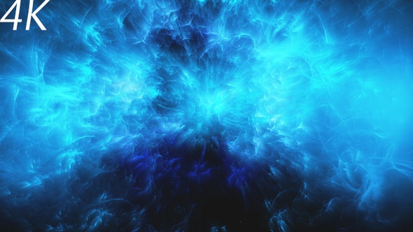 Flying Through Abstract Colorful Blue Nebula in Deep Space