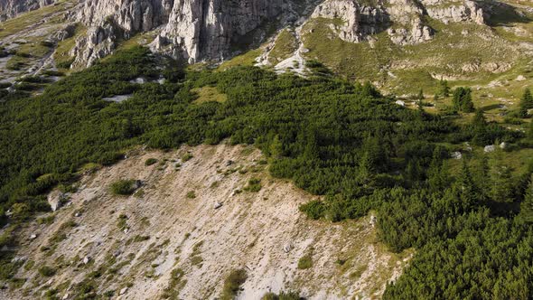 Aerial View of Val Gardena, Dolomites, Italy. Scenic Green Valley on Summer Day