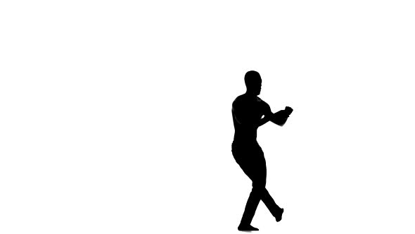 Professional Afro American Man with Naked Torso Dancing Social Latina Dance on White, Silhouette