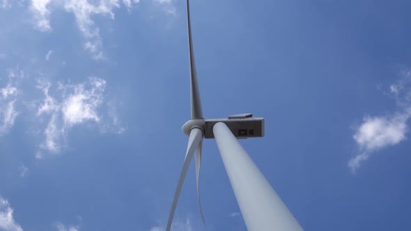 Wind Turbine Producing Bioenergy Using Innovative Technologies Bottom View. Close Up