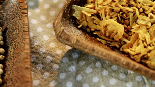 Various spices in wooden bowl 4k