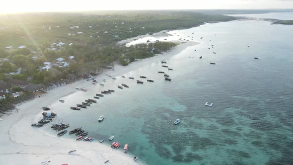 Boats in the Ocean Near the Coast of Zanzibar Tanzania Slow Motion