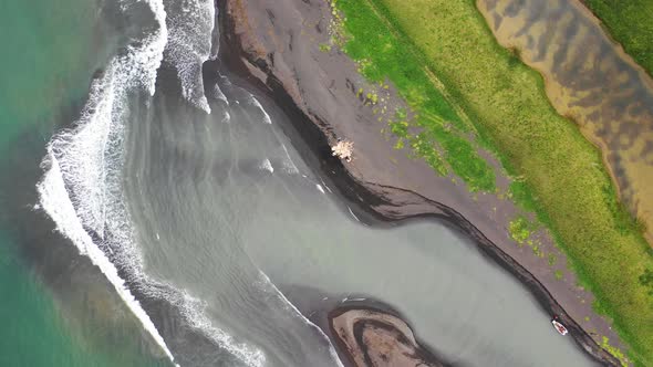 Aerial view of river estuary in summer Bay, Alaska, United States.