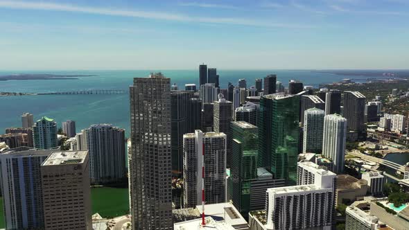 Aerial drone shot Miami cityscape 