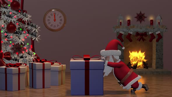 Santa Claus Pushing Gift