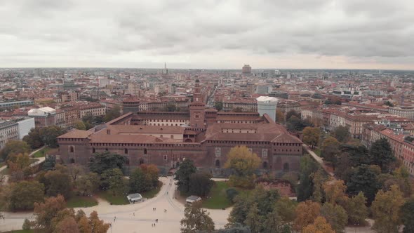 Drone shot of Sforzesco Castle, Castello Sforzesco in Milan