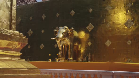 Gold Leaf Elephant Statue at a Buddhist Temple in Chiang Mai, Thailand, at Wat Phra Singh, a Beautif