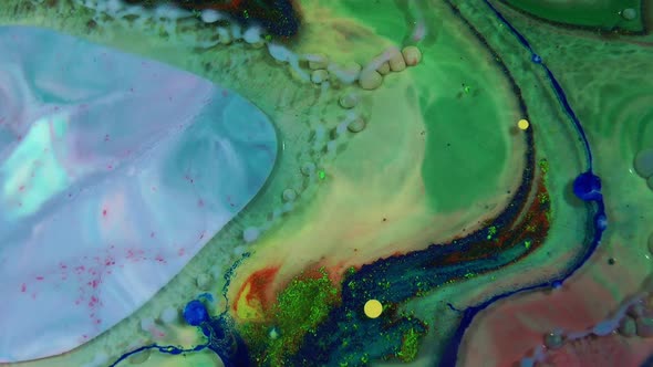 Acrylic And Marbling Paint With Oil Chemical Reaction