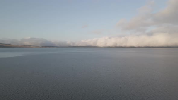 Aerial view of Lake Paravani and the village Poka. Georgia