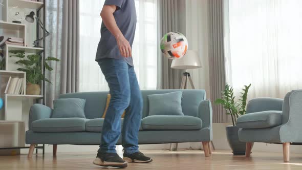 Feet Man Show Skill With Soccer Ball In Living Room, Soccer Freestyle
