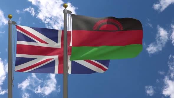 United Kingdom Flag Vs Malawi Flag On Flagpole