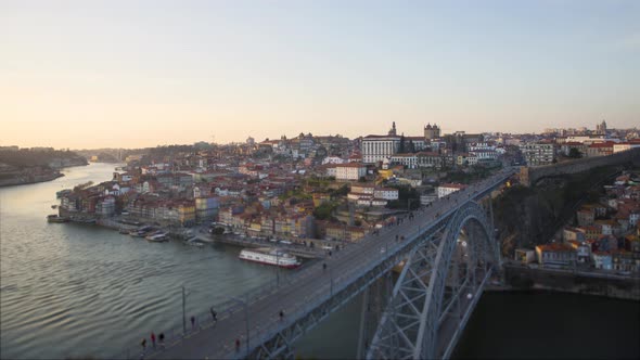 Porto, time lapse view of the city at sunset.