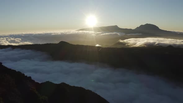 Aerial view of a person standing on the mountain, Reunion.