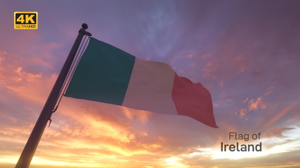 Ireland Flag on a Flagpole V3 - 4K