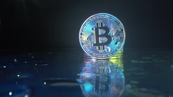 Bitcoin. Crypto Currency Gold Bitcoin, BTC, Bit Coin. Macro Shot of Bitcoin Coins Isolated on Black