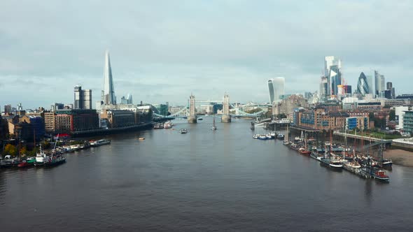 Aerial View of the River Thames and the Tower Bridge