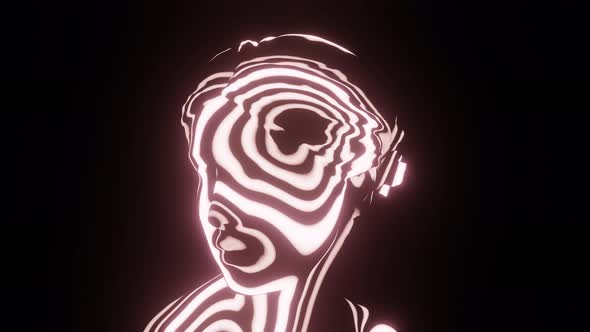 Lady Sculpture With Abstract Loop Neon Texture