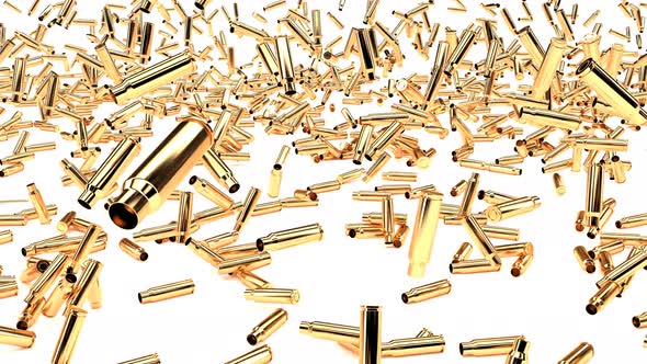 Bullets Cases Fall on a White Surface