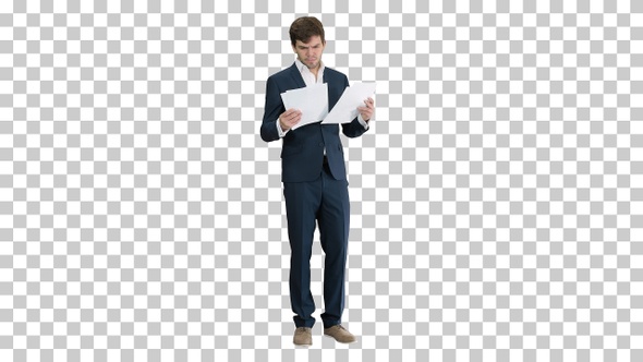 Businessman reading documents or report, Alpha Channel