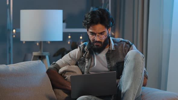 Thoughtful Arabian Guy Male Freelancer Indian Bearded Adult Man Thinking of Computer Project Problem