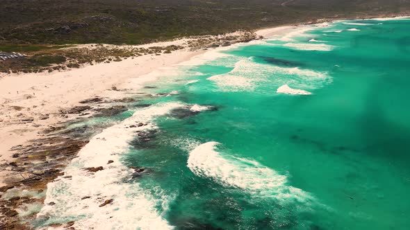 Aerial view of empty Platboom beach during the day, South Africa.