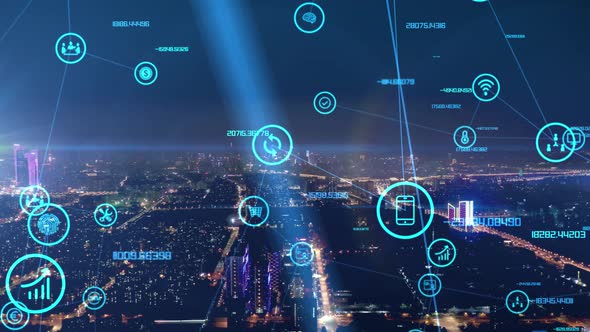 smart Connected city skyline. Futuristic network concept, city Technology.