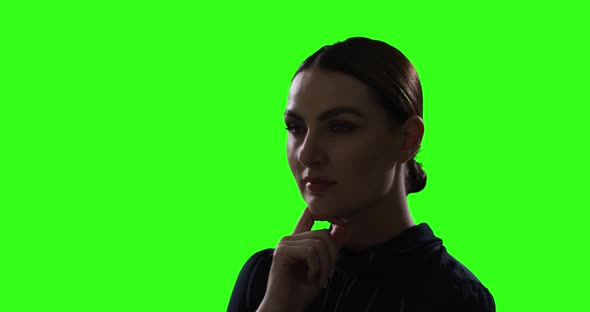 Caucasian woman on greenscreen background