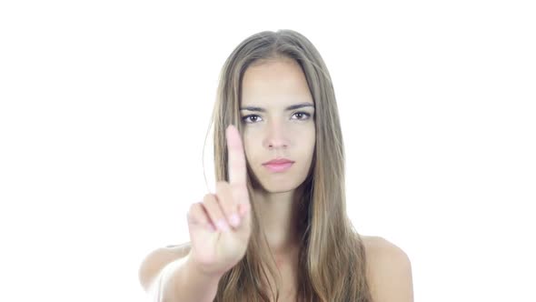 Denying, Woman Showing No by Waving fingers , Portrait On White Background