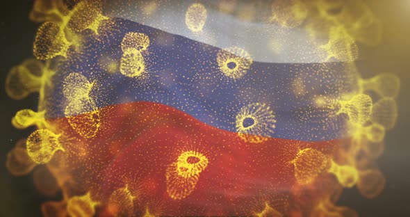 Russian Flag With Coronavirus Microbe Centered 4K alt