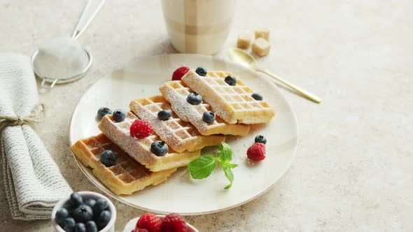 Waffles on Plate and Cup of Coffee