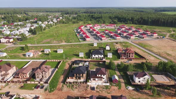 Aerial View of New Modern Cottages in the Suburbs