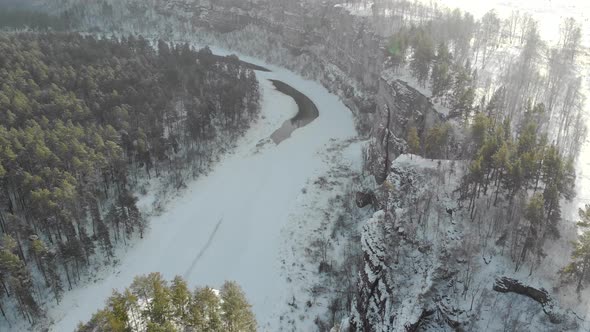 Aerial View of Mountain Cliff and River