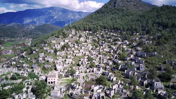 Drone view on world famous Kayakoy ghost town near to Olludeniz, Fethiye.