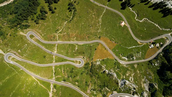 The Bending Road of Klausen Pass in Switzerland  View From Above