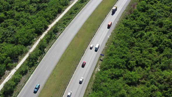 Aerial View From Drone on Asphalt Highway Road
