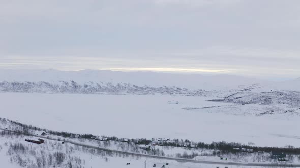 Magnificent Snowy Landscape In Huagastol Norway - aerial shot