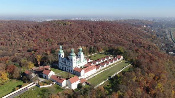 Flying over Camaldolese Hermit Monastery in Bielany, Krakow, Poland