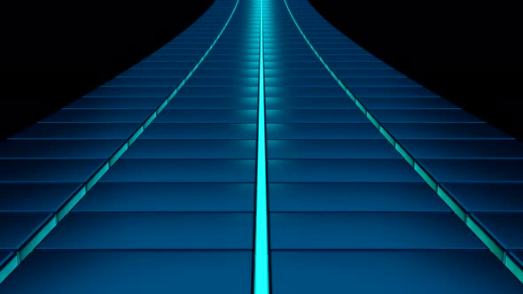 Abstract Blue Endless Digital Railroad on a Black Background